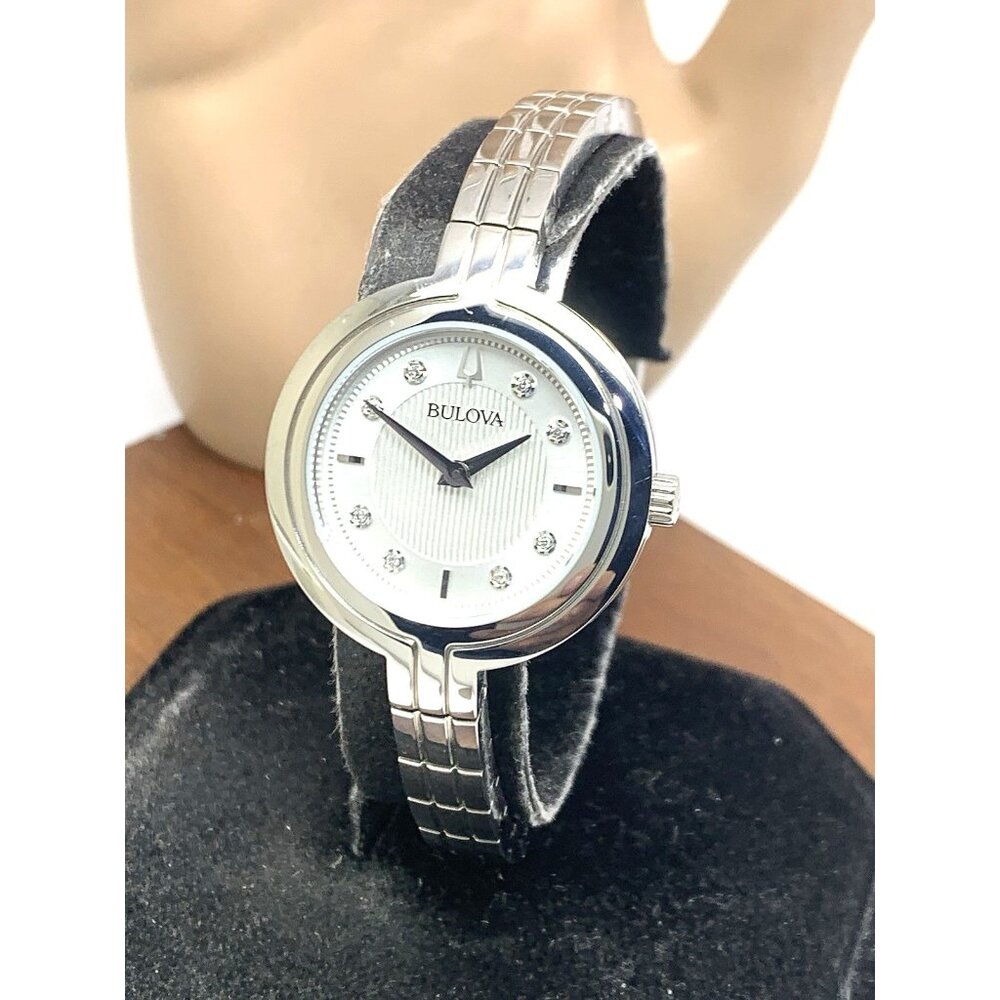 Bulova Women's Watch 96P214 Quartz Diamond Silver Dial Bangle Steel 30mm